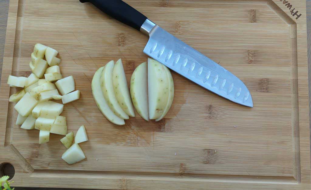 Blade of Mercer culinary genesis 7” santoku knife